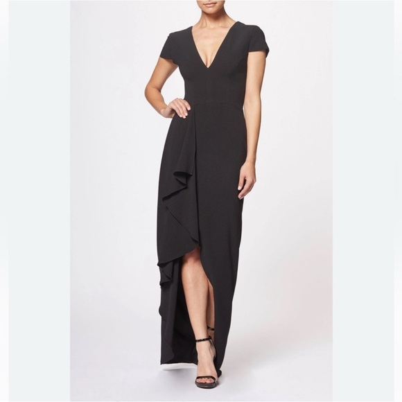Dress The Population Women's Alma Waterfall Crepe Gown Size Large Black - Picture 1 of 10